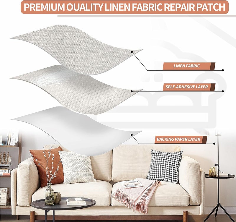 KING MOUNTAIN Fine Linen Fabric Patches, Self-Adhesive, Extra Large 12x40 Inch, Multi Color, for Sofa & Furniture Repair (Beige) - Image 3